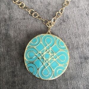 Long Necklace Turquoise Gold Colored Pendant